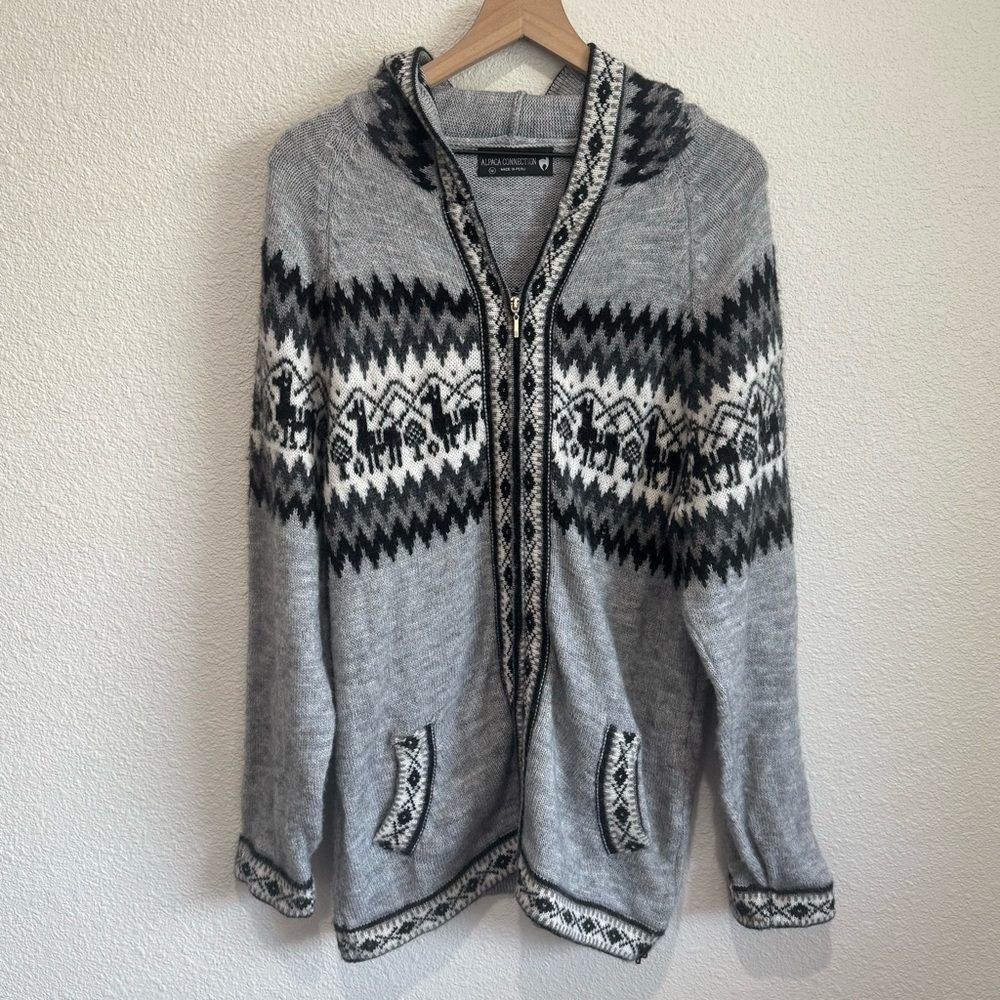 Alpaca Connection Knit‎ Sweater Hoodie Jacket Women's Medium Aztec Southwestern